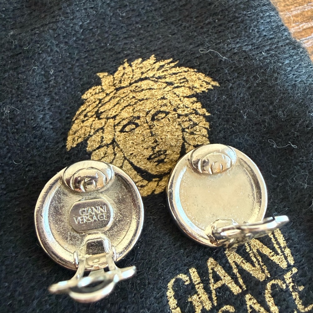Versace Two Toned Clip-On Medusa Earrings - Picture 3 of 6